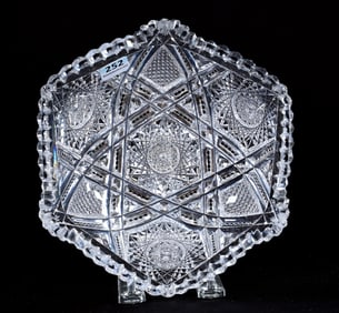 Bowl, Six-Sided, American Brilliant Cut Glass, Signed Libbey Somerset Pattern