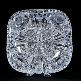 Square Bowl, American Brilliant Cut Glass, Wedgemere Pattern By Libbey