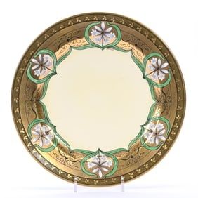 Plate Marked Pickard, Lily Decor With Green Leaf & Heavy Gold Border