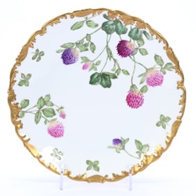 Plate Marked T & V Limoges, White With Bright Thistle Decor