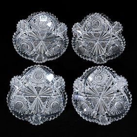 (4) Plates, American Brilliant Cut Glass, Wedgemere Pattern By Libbey