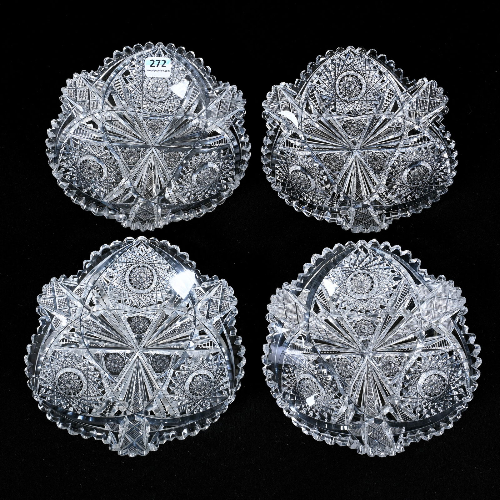 (4) Plates, American Brilliant Cut Glass, Wedgemere Pattern By Libbey (1 of 2)