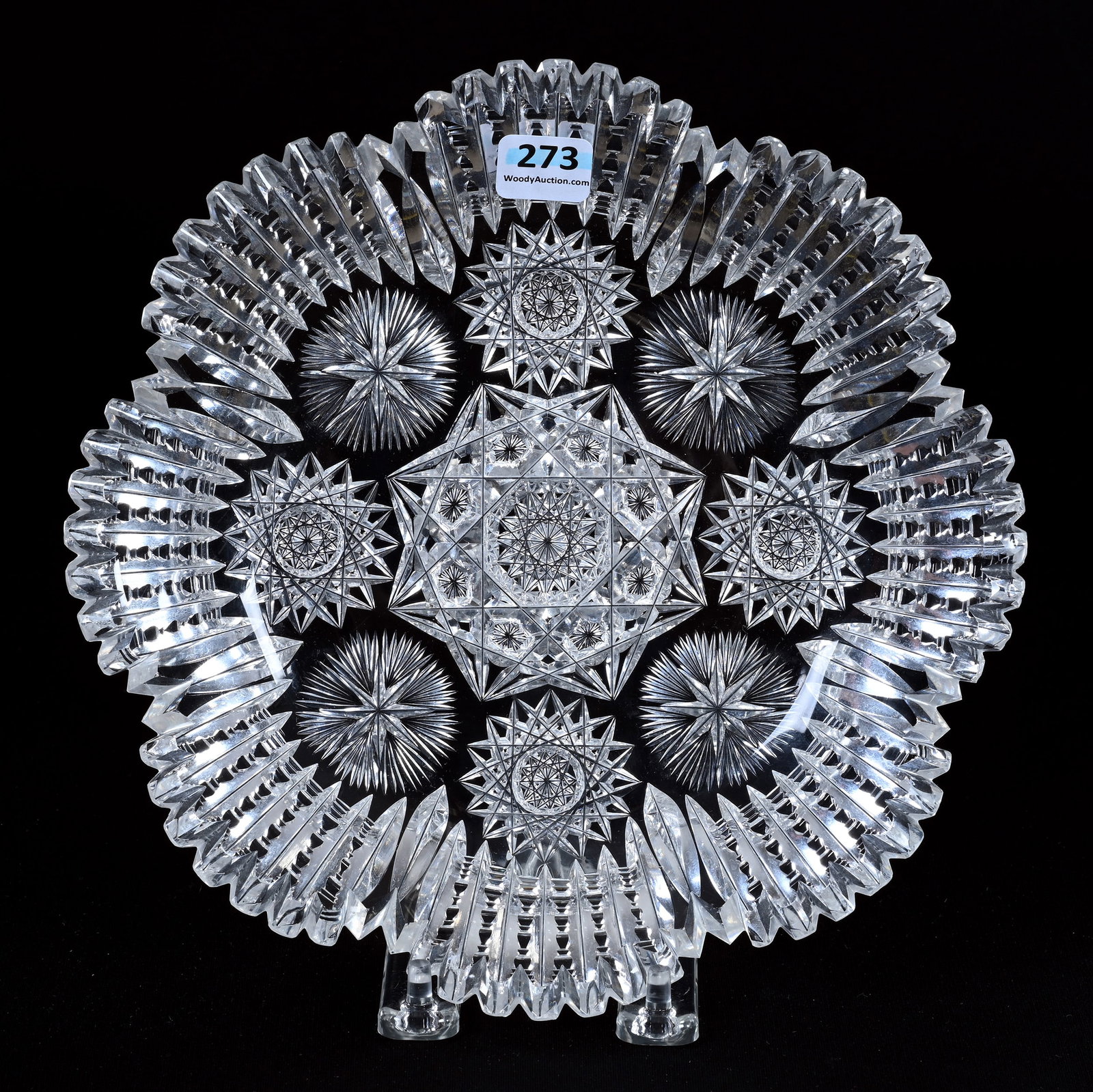 Plate, American Brilliant Cut Glass, Roland Pattern By Pitkin & Brooks: Plate, American Brilliant Cut Glass, Roland Pattern By Pitkin & Brooks, 9", Three Tooth Chips, Ed Kukla Estate Collection, MI.