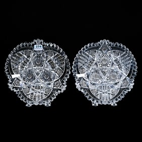(2) Plates, American Brilliant Cut Glass, Signed Libbey Corona Pattern