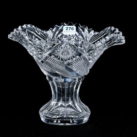 Sweetpea Vase, American Brilliant Cut Glass, Hobstar, Diamond And Fan Motif