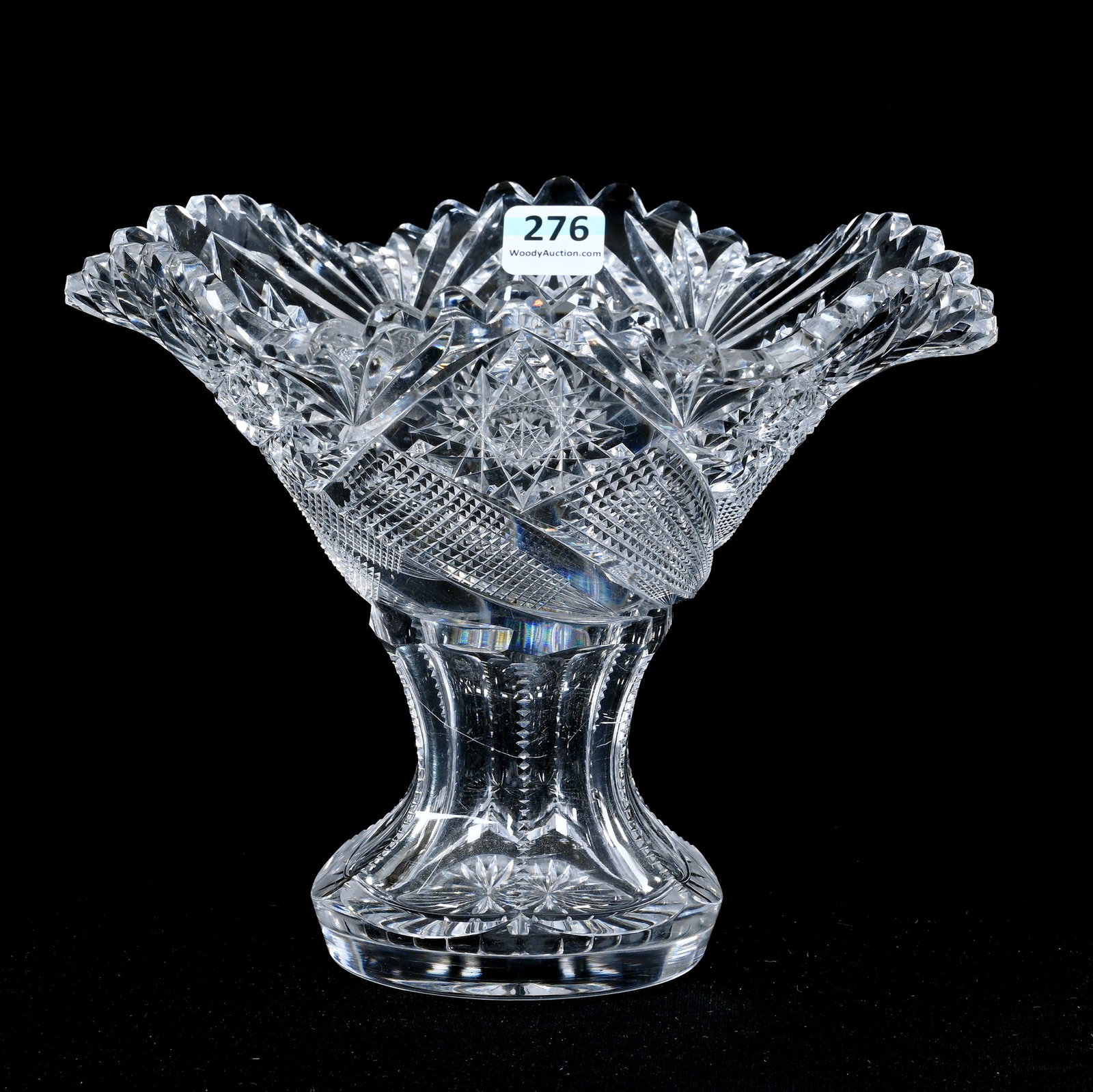 Sweetpea Vase, American Brilliant Cut Glass, Pattern #46 by Libbey: Sweetpea Vase, American Brilliant Cut Glass, Pattern #46 by Libbey, 6" x 7.5", Ray Cut Base, Ed Kukla Estate Collection, MI. UPDATED 10-24-25: Added Pattern And Maker.