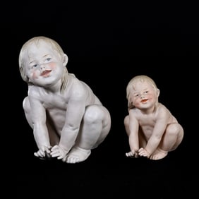 (2) Figurines, German Bisque Marked Heubach