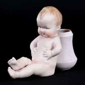 Figural Vase, German Bisque Marked Heubach