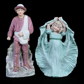 (2) Figurines, German Bisque Marked Heubach