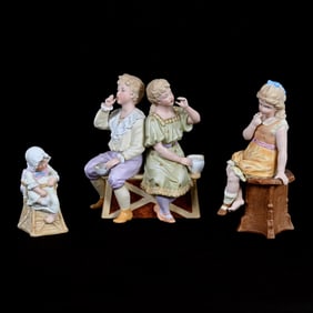 (3) Figurines, German Bisque Marked Heubach