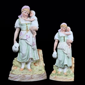 (2) Figurines, German Bisque Marked Heubach