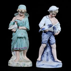 (2) Figurines, German Bisque Marked Heubach