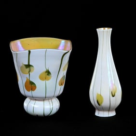 (2) Art Glass Items, Same Design, Unmarked Fostoria Iris Line