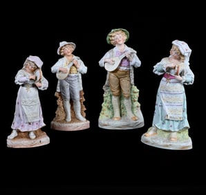 (2) Pairs Of Figurines, German Bisque Marked Heubach