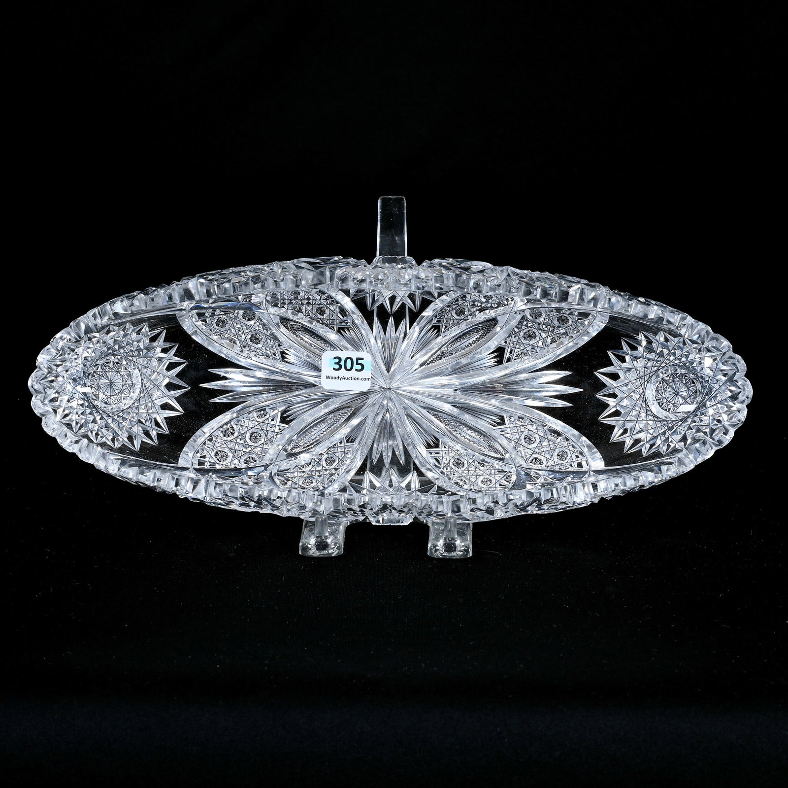 Celery Tray, American Brilliant Cut Glass, Chrysanthemum Pattern By Hawkes: Celery Tray, American Brilliant Cut Glass, Chrysanthemum Pattern By Hawkes, 12.5" x 4.5", Rim Chip, Ed Kukla Estate Collection, MI.