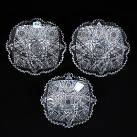 (3) Plates, American Brilliant Cut Glass, Signed Libbey Somerset Pattern