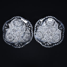 (2) Plates, American Brilliant Cut Glass, Signed Tuthill Beautiful Geometric Pattern