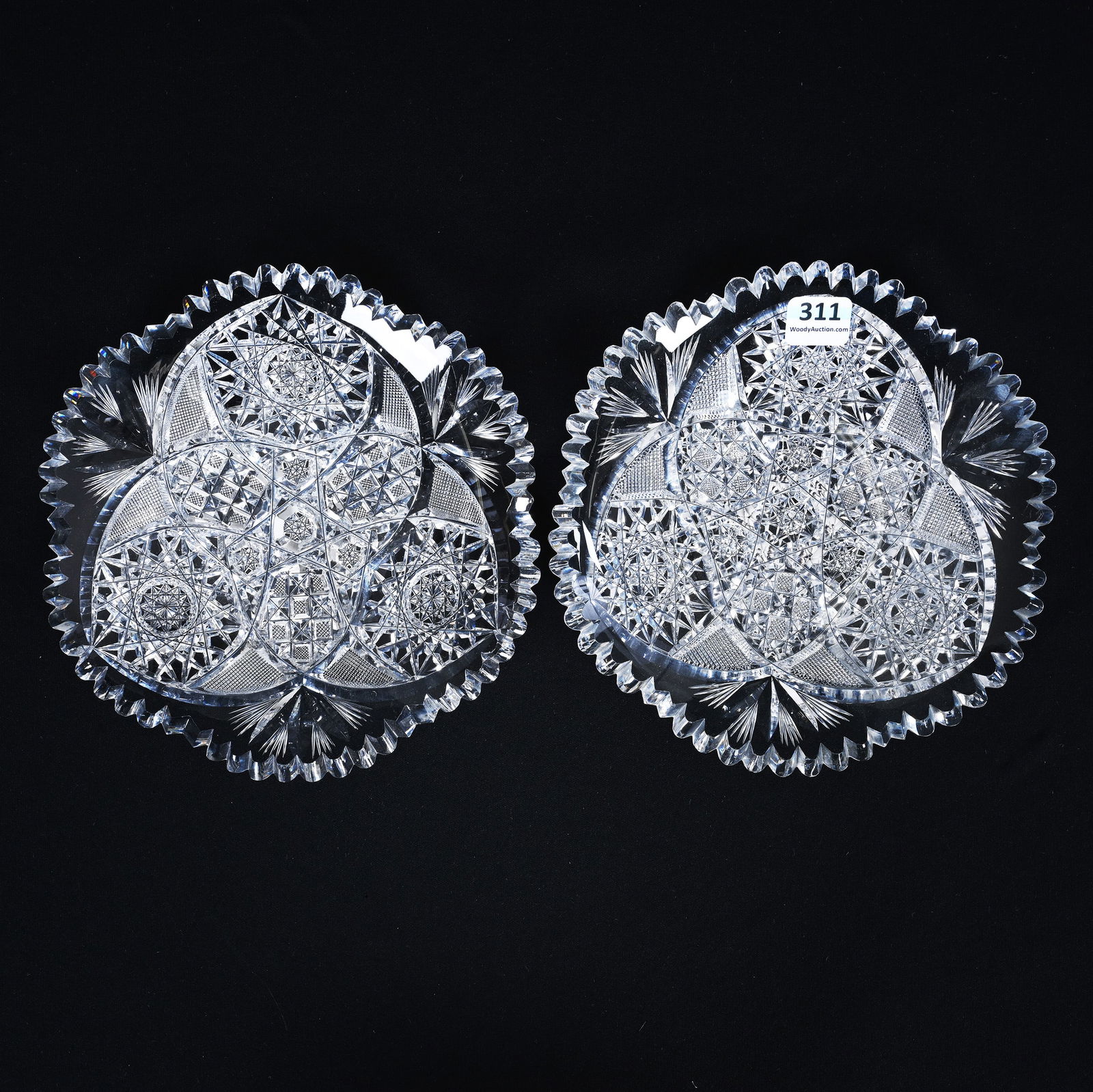 (2) Plates, American Brilliant Cut Glass, Signed Tuthill Beautiful Geometric Pattern (1 of 2)