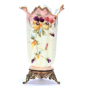 Vase, Footed, Unmarked Opal Ware Art Glass