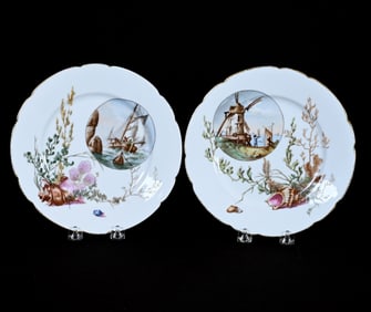 Pair Plates Marked CFH Limoges, Underwater Scenic Decor