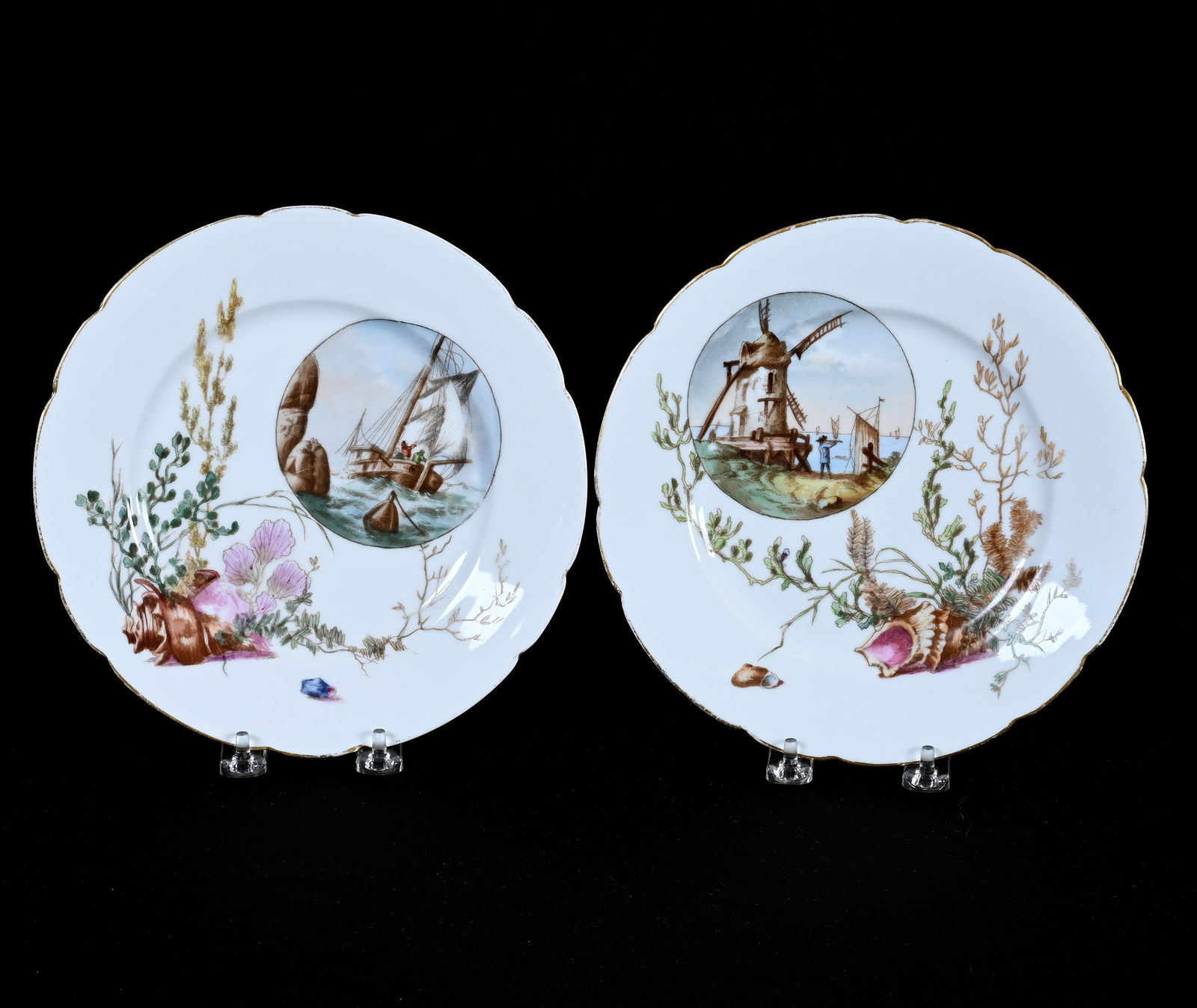 Pair Plates Marked CFH Limoges, Underwater Scenic Decor (1 of 3)