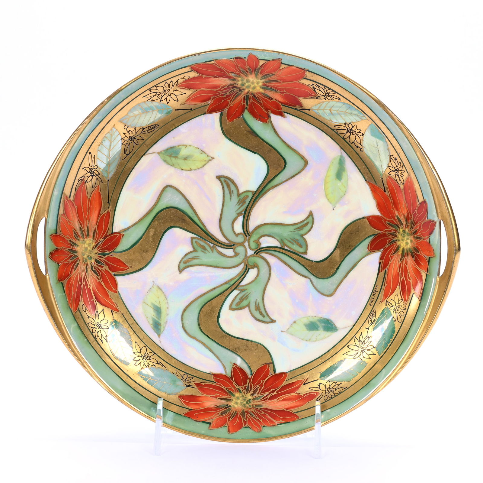 Cake Plate Marked Pickard, Pearlized Ground (1 of 3)