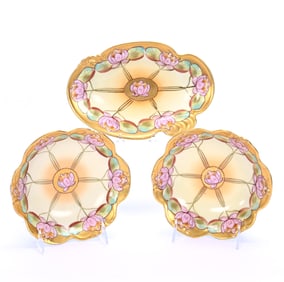 (3) Items Marked Pickard, Waterlily Decor, Heavy Gold Border, Artist Signed H. E. M.