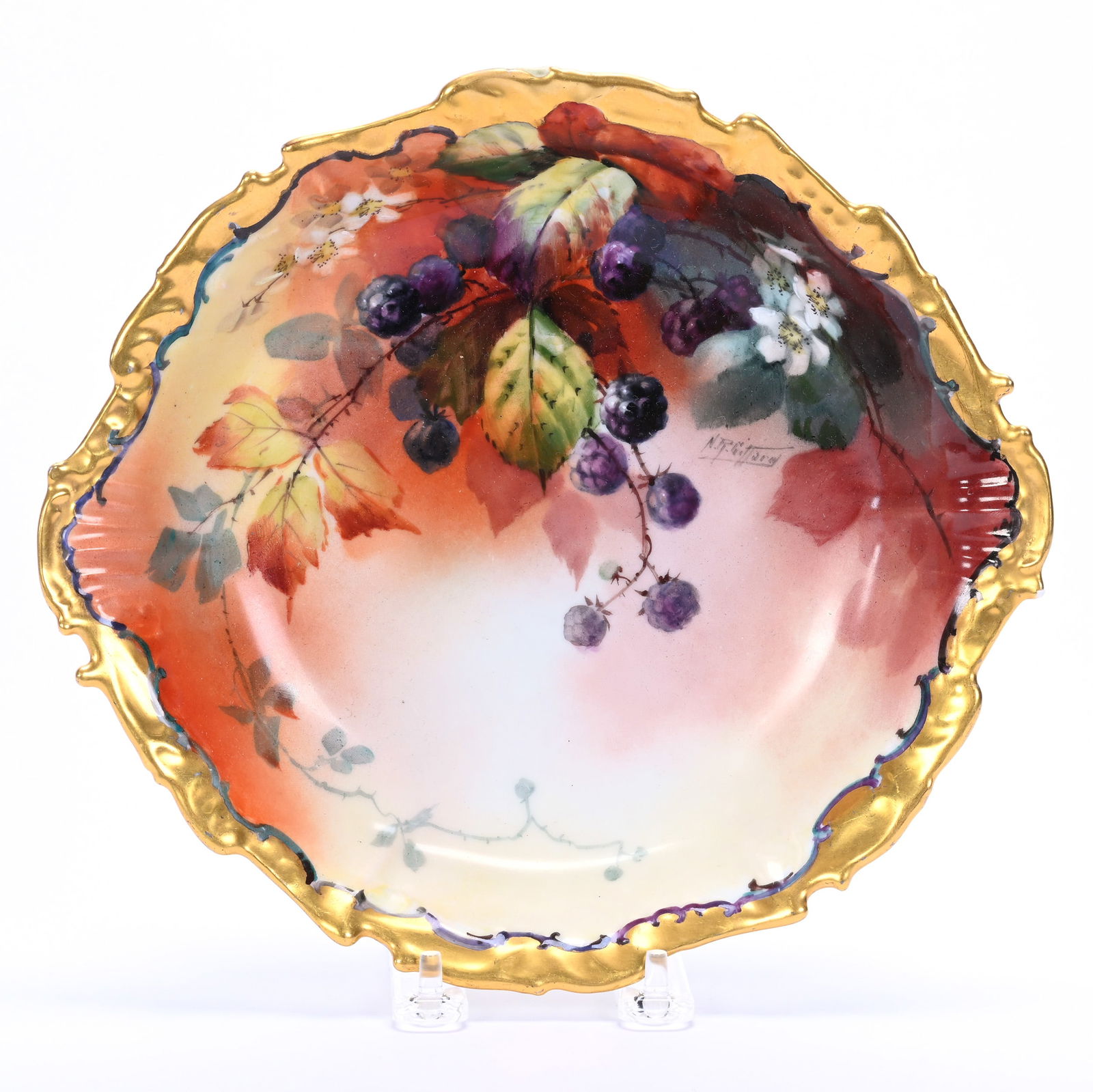 Bowl Marked Pickard, Blackberry Pattern, Gold Trim (1 of 4)