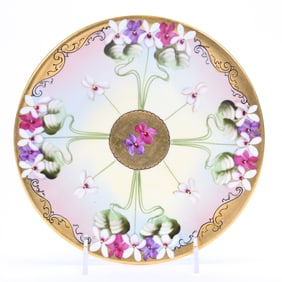Plate Marked Pickard, Pastel Ground, Violet & Green Leaf Decor