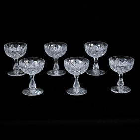 (6) Champagne Stems, American Brilliant Cut Glass, Signed Libbey Imperial Pattern