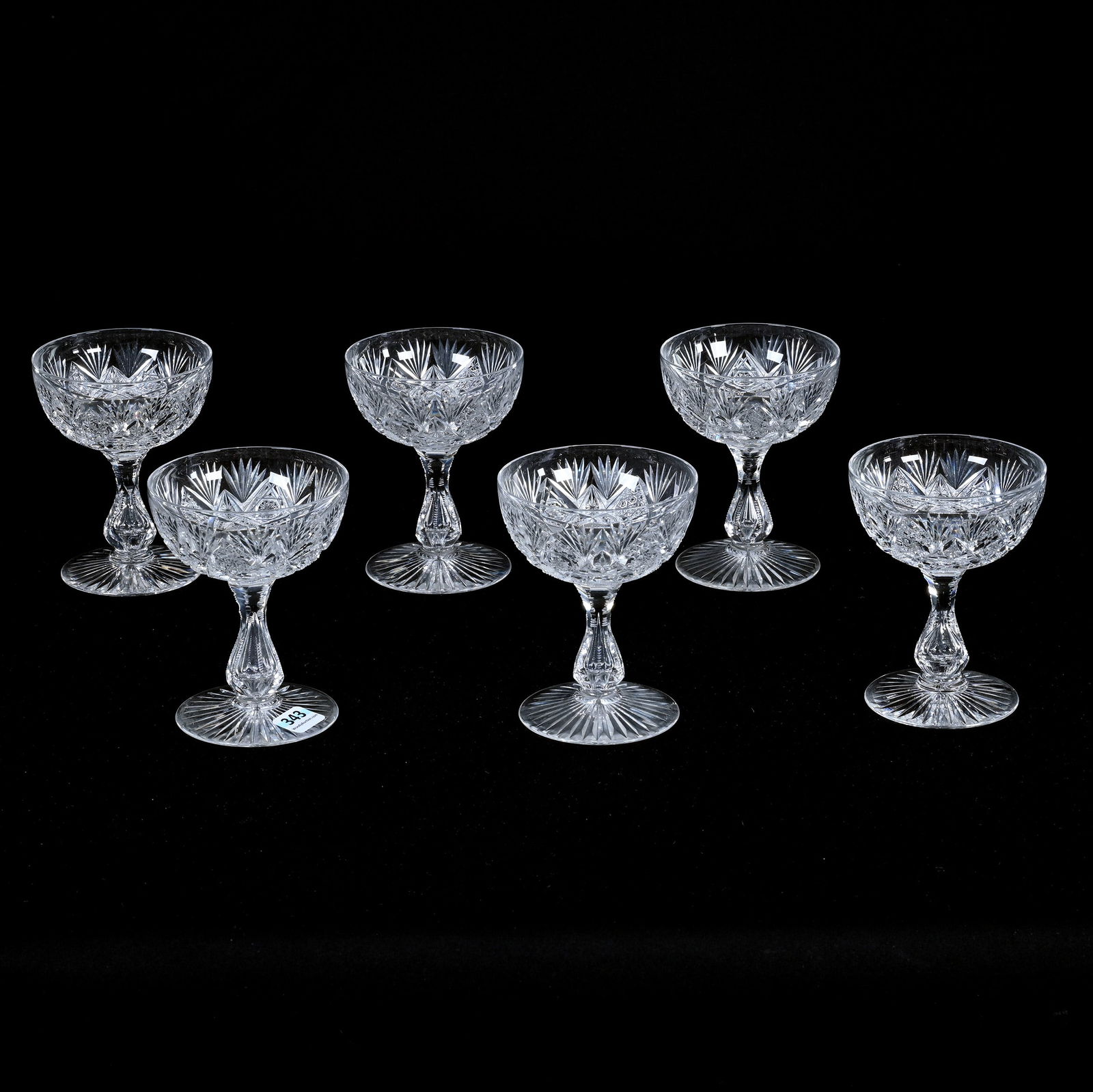 (6) Champagne Stems, American Brilliant Cut Glass, Signed Libbey Imperial Pattern (1 of 3)