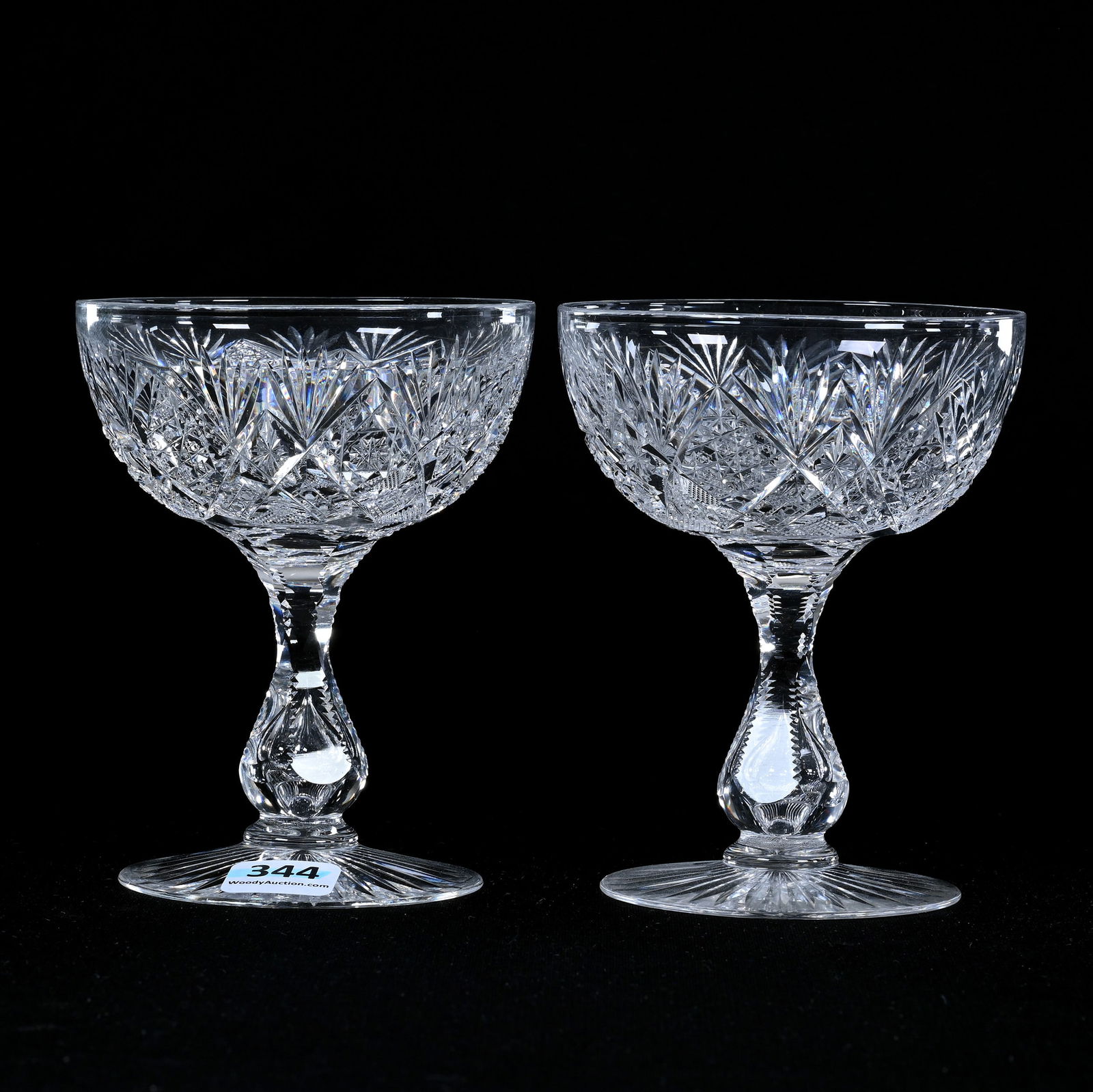 Pair Champagne Stems, American Brilliant Cut Glass, Signed Libbey Imperial Pattern (1 of 3)