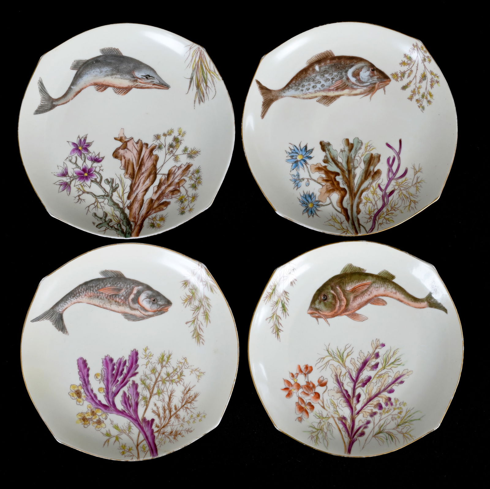 (4) Plates Marked Limoges, Game Fish, Underwater Scenic Decor (1 of 2)