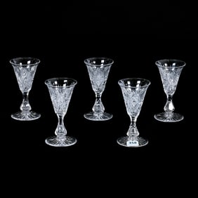 (5) Sherry Stems, American Brilliant Cut Glass, Imperial Pattern By Libbey