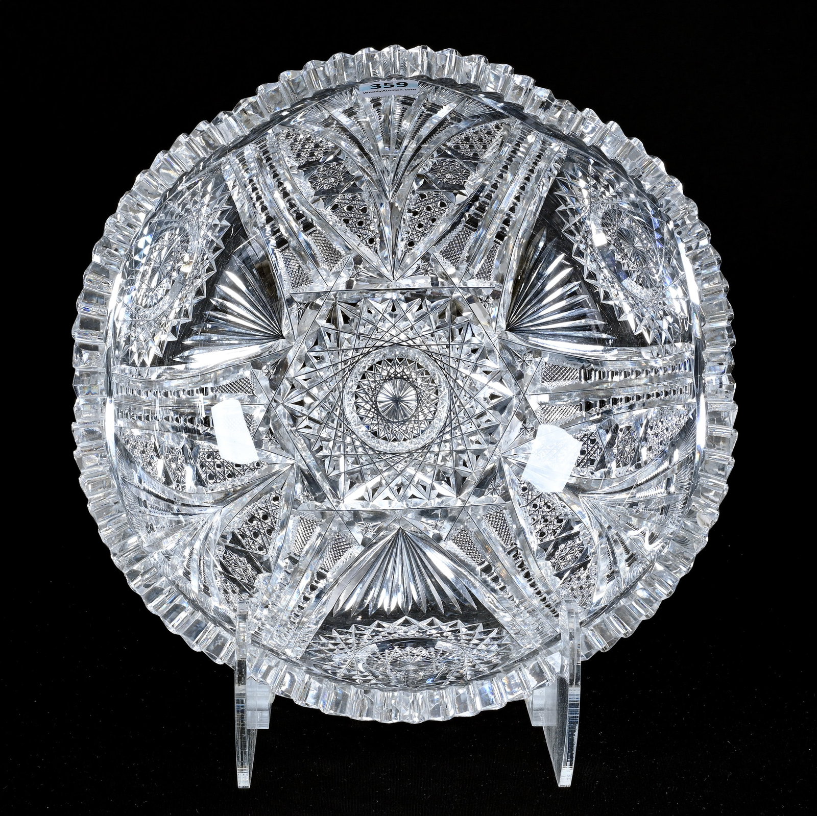 Bowl, American Brilliant Cut Glass, Signed Fry Keystone Pattern: Bowl, American Brilliant Cut Glass, Signed Fry Keystone Pattern, 4.75" x 10", One Serious Tooth Chip, Ed Kukla Estate Collection, MI.