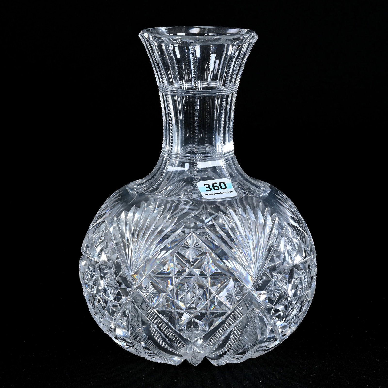 Water Carafe, American Brilliant Cut Glass, Venetian Pattern By Hawkes: Water Carafe, American Brilliant Cut Glass, Venetian Pattern By Hawkes, 8.25" x 6", Ed Kukla Estate Collection, MI.