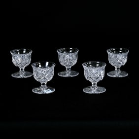 (5) Pedestal Punch Cups, American Brilliant Cut Glass, Signed Libbey Imperial Pattern