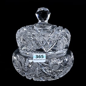 Covered Jar, American Brilliant Cut Glass, Hobstar, Cane, Crosscutting Design