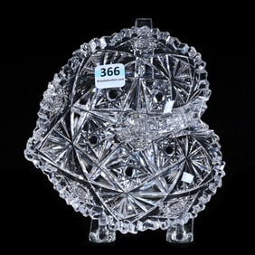 Heart Shape Nappy, Internal Handle, American Brilliant Cut Glass