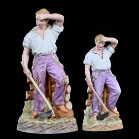 (2) Figurines, German Bisque Marked Heubach