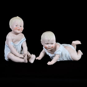 (2) Figurines, German Bisque Piano Babies