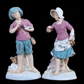 Pair Figurines, German Bisque Marked Heubach