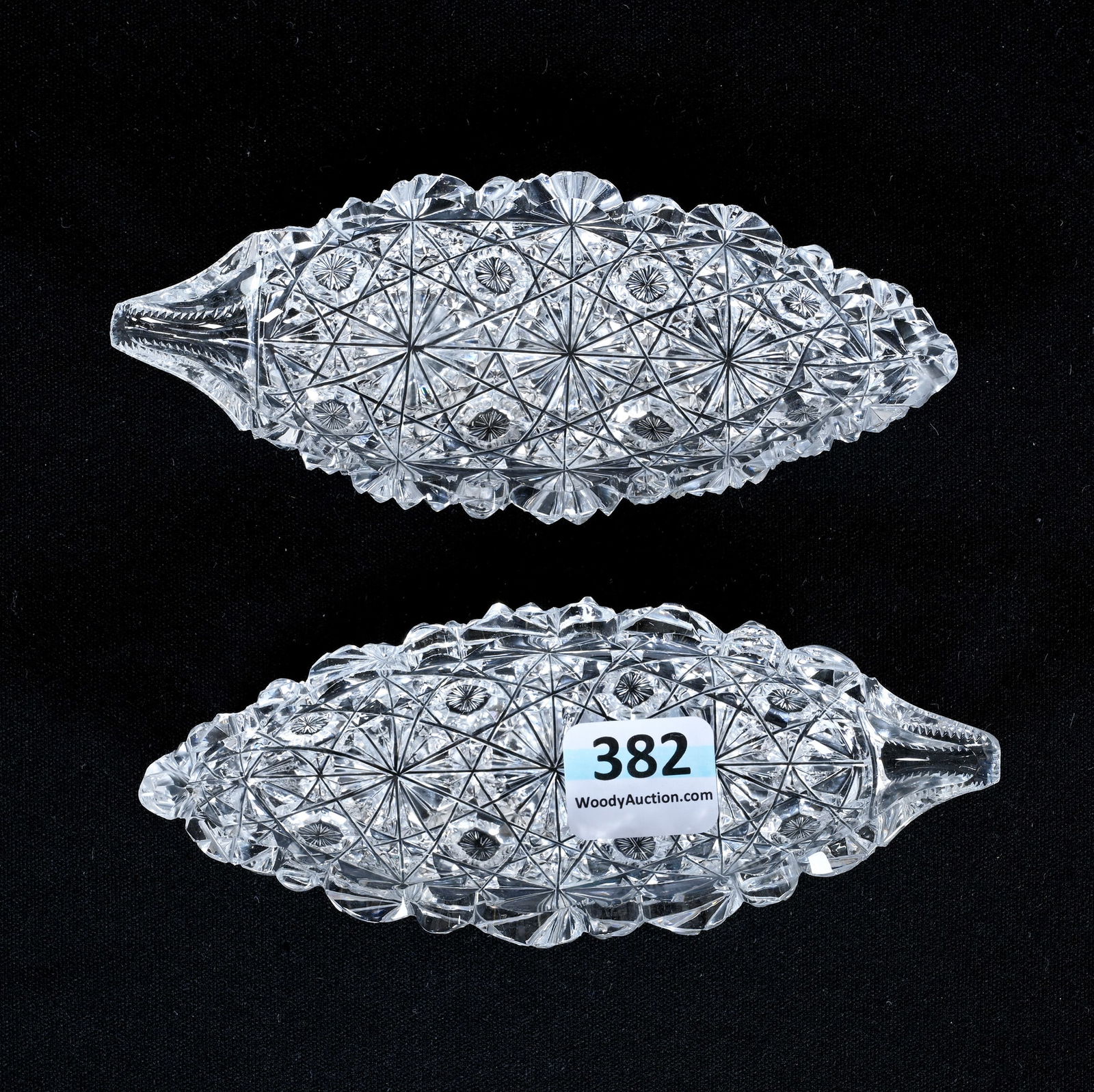 (2) Nut Dishes, Leaf Shape, American Brilliant Cut Glass, Russian Pattern, Star Cut Buttons (1 of 2)