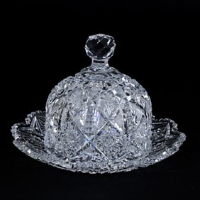 Covered Butterdish, American Brilliant Cut Glass, Juliette Pattern By Irving
