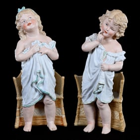 (2) Figurines, German Bisque Marked Heubach