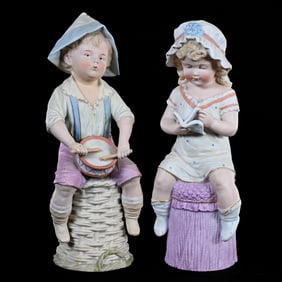 Pair Figurines, German Bisque Marked Heubach