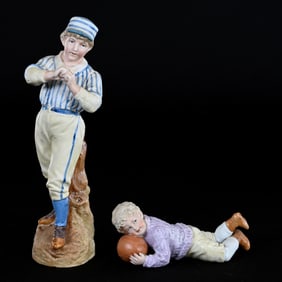 (2) Figurines, Sports Related, German Bisque