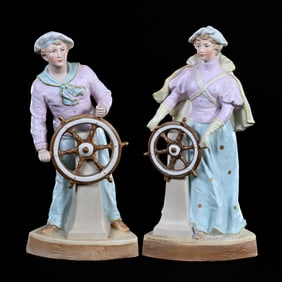 Pair Figurines, German Bisque Marked Heubach