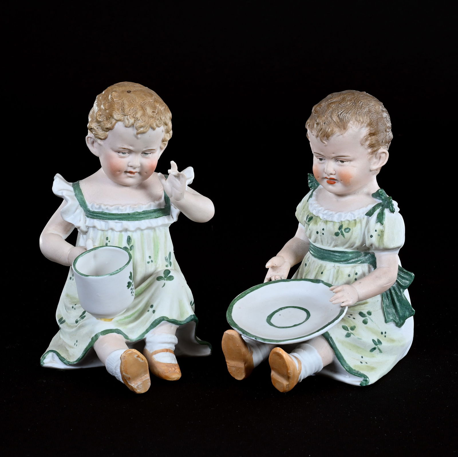 Pair Figurines, Unmarked German Bisque (1 of 3)