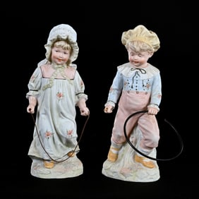 Pair Figurines, Unmarked German Bisque